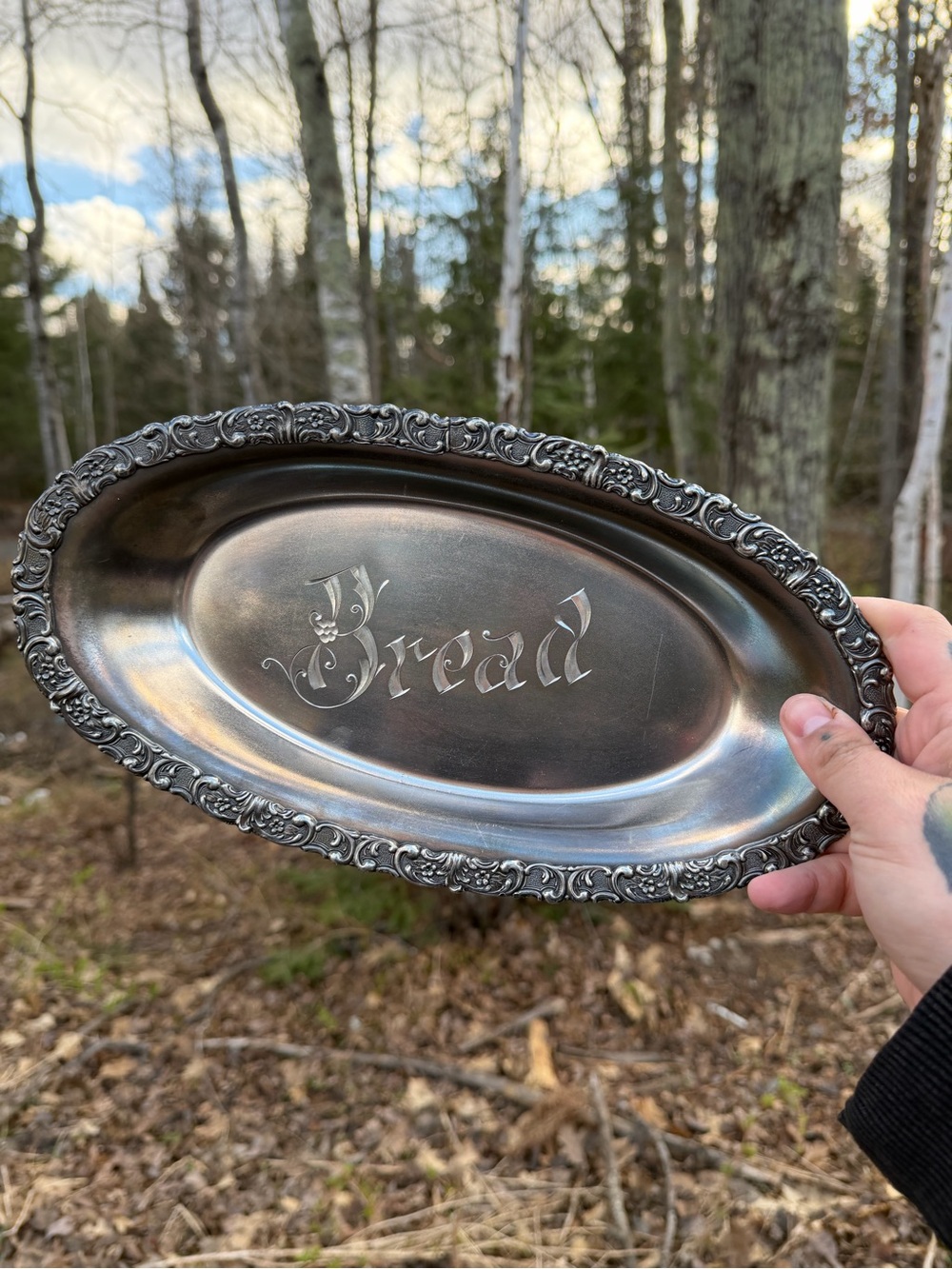 Ornate Silver  Bread Tray - 'Bread' Engraving